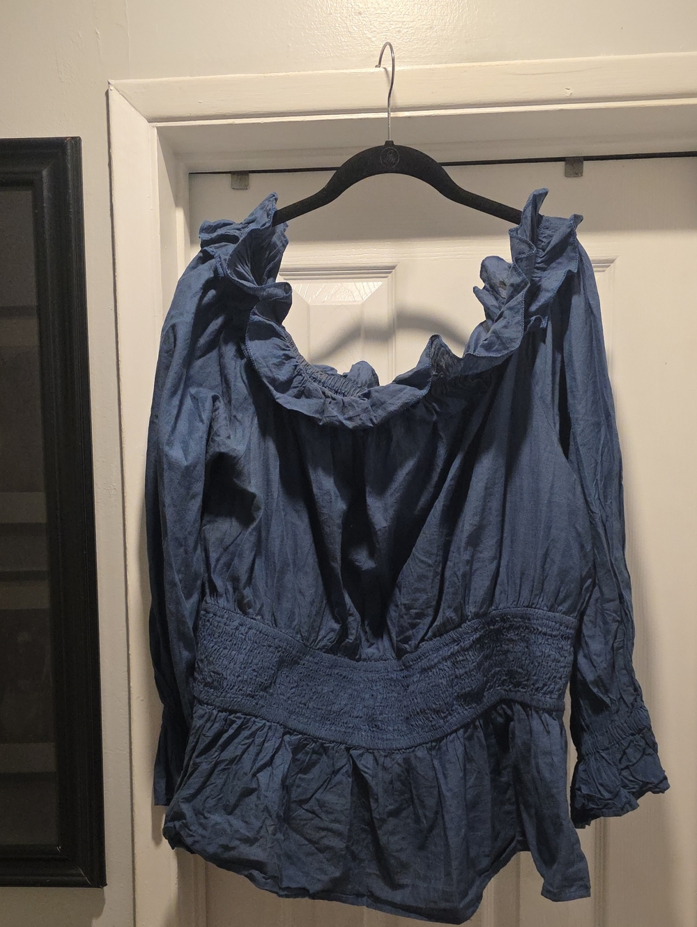 Ashley Stewart Navy Blue Ruffled Peasant Tunic